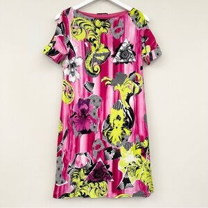 Versace Collection Pink Patterned Stretch Mini Dress Cold Shoulder